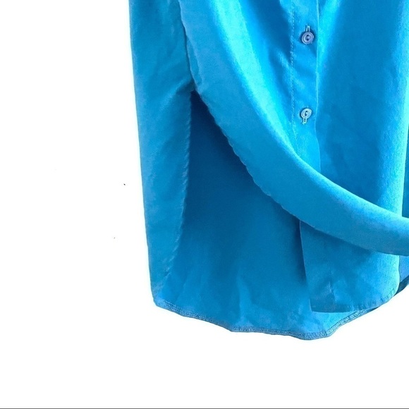 Love Squared Tank Top S Sleeveless Round Hem Button Down Blue Pocket Office - Picture 3 of 8